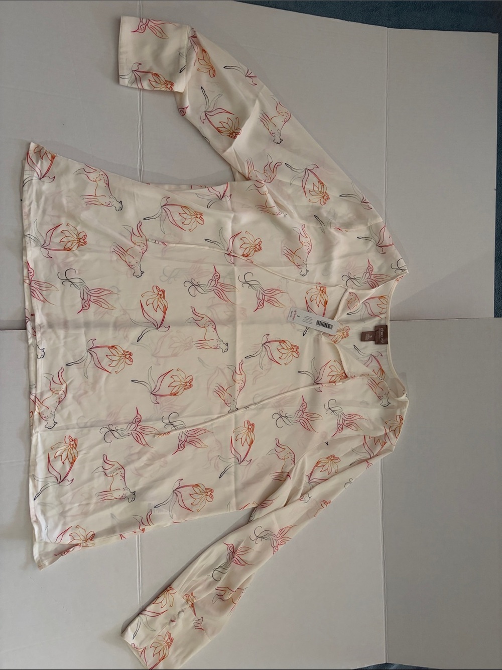 Chico's Cream Floral Print Long-Sleeve Blouse
